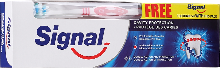 Набор с красной щеткой - Signal Cavity Protection Toothpaste (toothpaste/100ml + t/brush/1pc) — фото N1