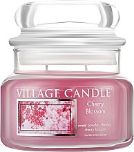 Духи, Парфюмерия, косметика Ароматическая свеча в банке "Цветение сакуры", стеклянная крышечка - Village Candle Cherry Blossom