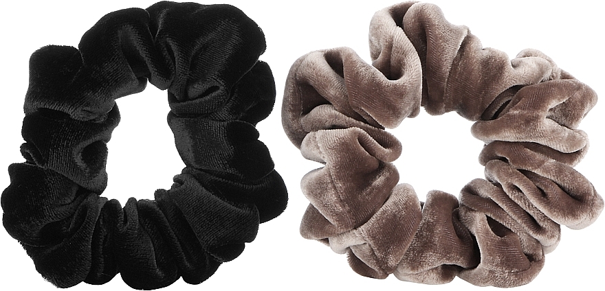 Набор бархатных резинок для волос, черная и серо-розовая, 2 шт - ScrunchyUA — фото N1