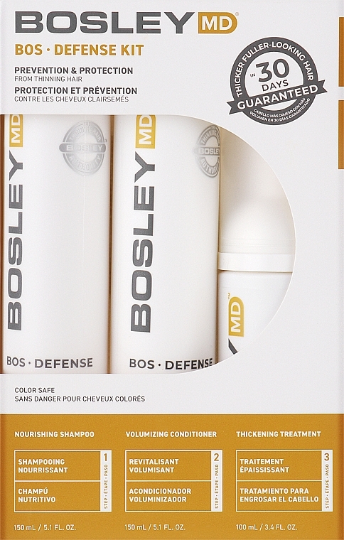 Набор для предупреждения истончения волос - Bosley Bos Defense Kit (shm/150ml + cond/150 + treatm/100ml) — фото N1