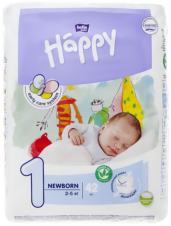 Детские подгузники "Happy" Before Newborn 1 (2-5 кг, 42 шт) - Bella Baby