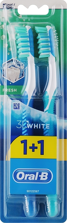 Набор зубных щеток, 40 средней жесткости, синяя + бирюзовая - Oral-B 3D White Fresh 40 Medium 1 + 1 — фото N1