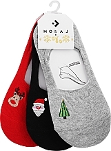 Женские носки-следы с вышивкой, 3 пары, рождественский мотив, красные + черные + серые - Moraj — фото N1