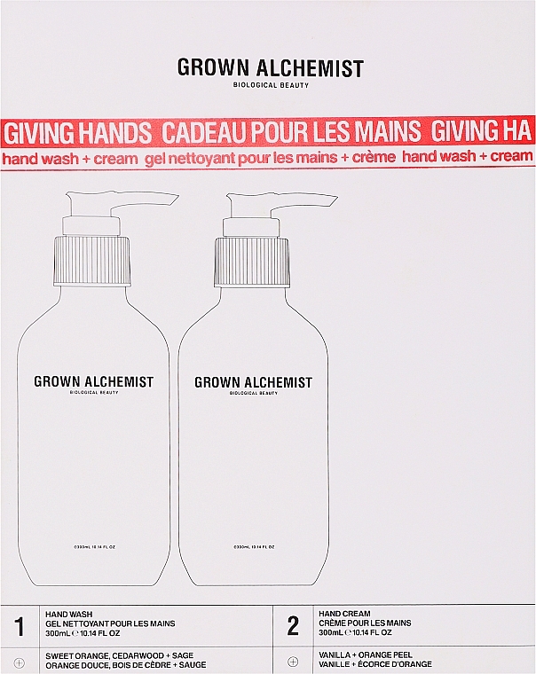 Набор "Дуэт SPA очищение и увлажнение для рук" - Grown Alchemist Giving Hands Wash & Cream Gift Set (h/wash/300ml + h/cr/300ml) — фото N1