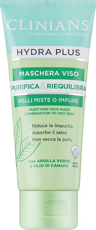 Очищувальна маска із зеленою глиною та конопляною олією - Clinians Hydra Plus Green Clay & Hemp Oil Mask — фото N1