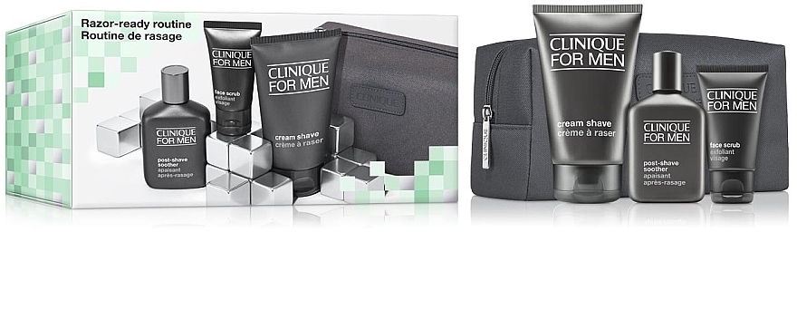 Набор - Clinique Razor-Ready Routine Set (cr/shave/125ml + scrub/30ml + lot/75ml + bag) — фото N1