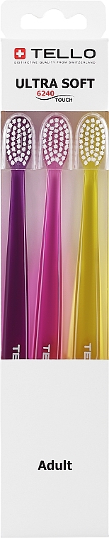 Набор зубных щеток, экстрамягких, 6240, розовая + желтая + фиолетовая - Tello — фото N1