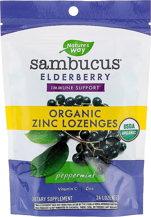 Льодяники "Чорна бузина з цинком та вітаміном С" зі смаком м'яти - Nature’s Way Sambucus Elderberry Zinc With Vitamin C — фото N1