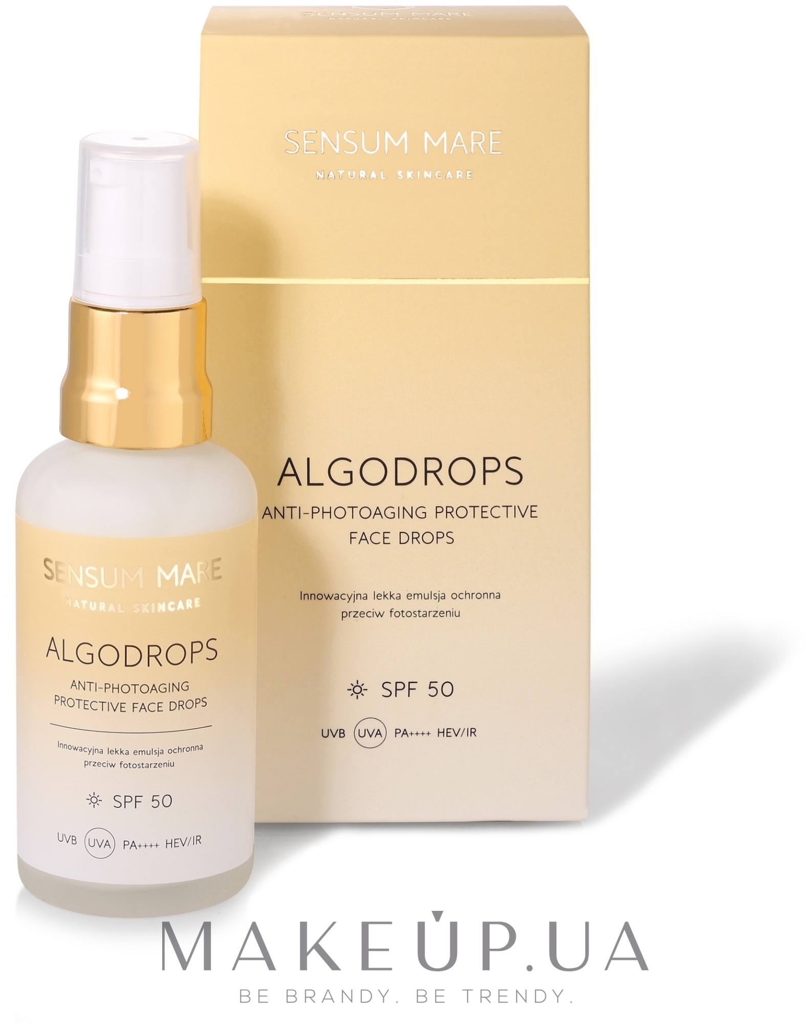 Защитные капли для лица против фотостарения - Sensum Mare Algodrops Anti Photoaging Protective Face Drops SPF50 UVB UVA PA++++ HEV/IR — фото 50ml