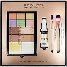 Духи, Парфюмерия, косметика Набор для макияжа - Makeup Revolution Amplified Sculpt & Fix (palette/16g + spray/100ml + brush/2)