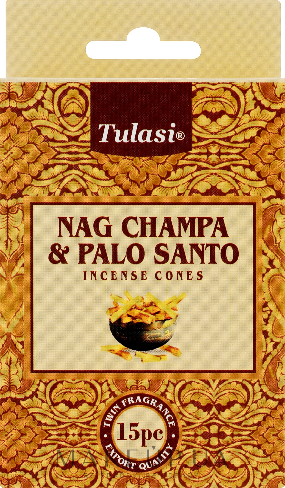 Благовония конусы "Наг Чампа и Пало Санто" - Tulasi Nag Champa & Palo Santo Incense Cones — фото 15шт