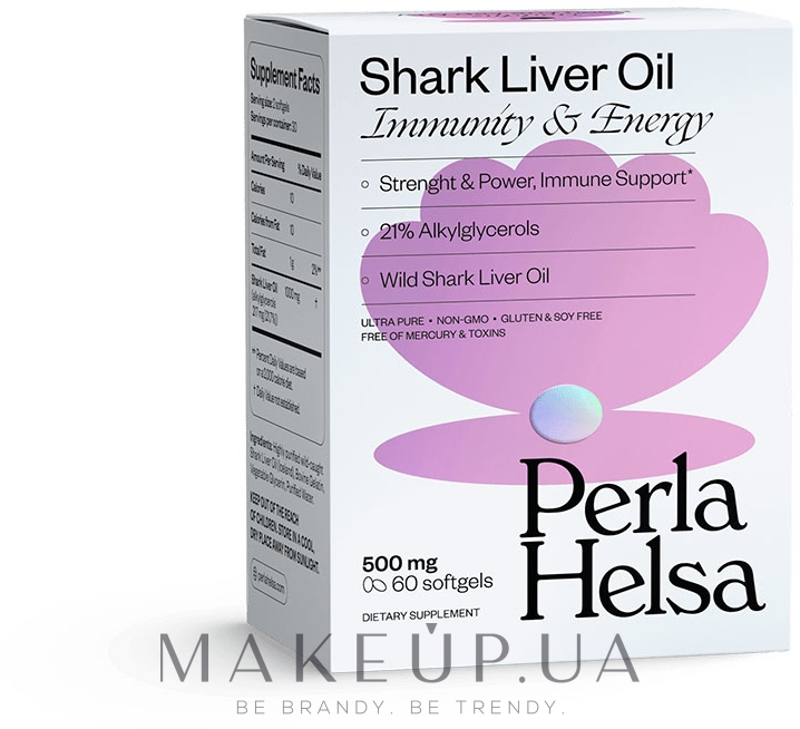 Акулий жир с алкилглицеролами, 60 капсул - Perla Helsa Shark Liver Oil Immunity & Energy Dietary Supplement — фото 60шт