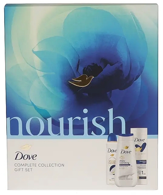 Набор - Dove Nourish Complete Colection Gift Set (sh/gel/225ml + deo/150ml + b/milk/250ml) — фото N1