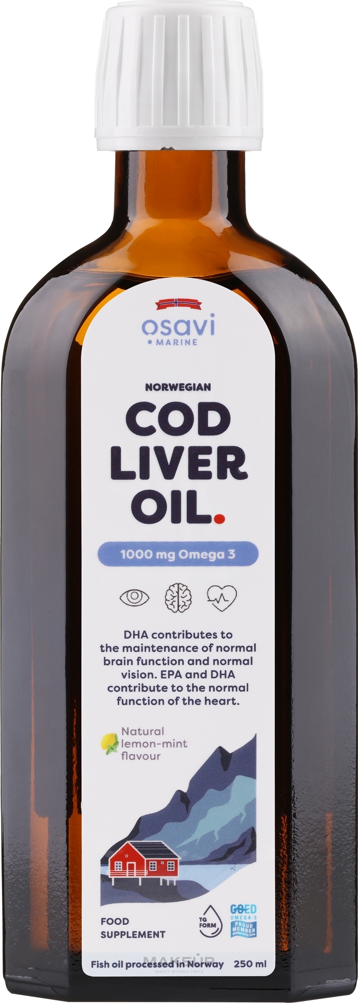 Пищевая добавка в виде масла печени трески с цитрусово-мятным ароматом - Osavi Cod Liver Oil 1000 Mg Omega 3 — фото 250ml