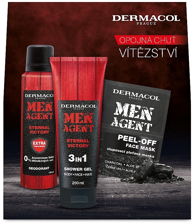 Набор - Dermacol Men Agent Set (sh/gel/250ml + f/mask/2x7.5ml + deo/150ml) — фото N1