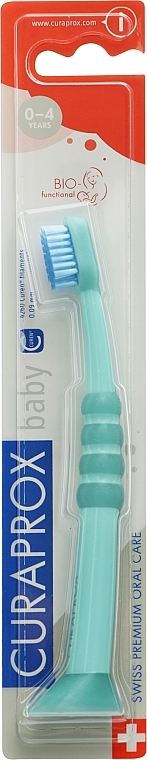 Зубная щетка детская CS Baby с прорезиненной ручкой (0-4), зеленая, голубая щетина - Curaprox — фото N2