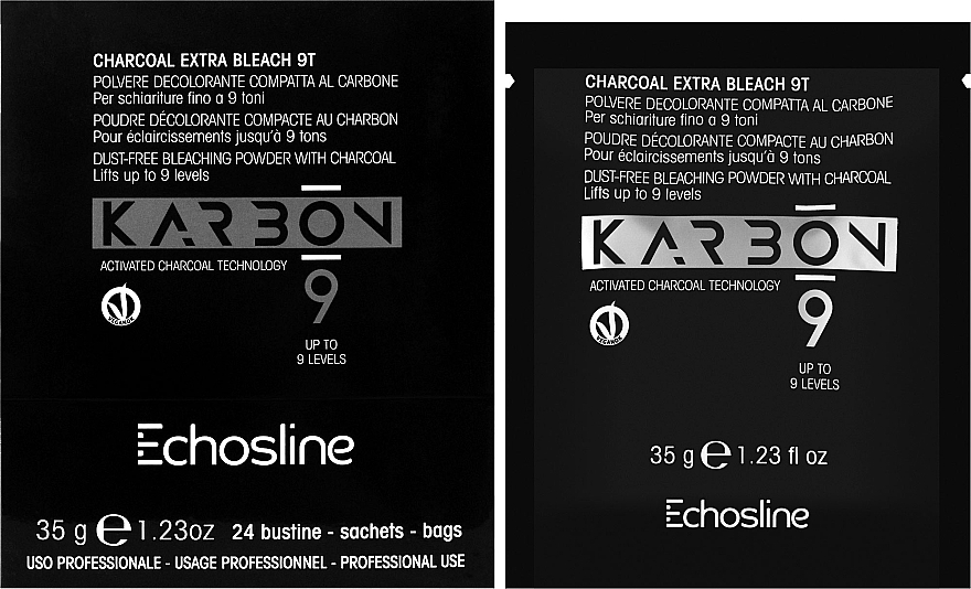 Знебарвлювальний вугільний порошок для освітлення до 9-ти тонів - Echosline 9 Charcoal Extra Bleach 9T — фото N2
