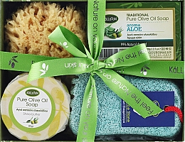 Парфумерія, косметика Набір, мило з ароматом алое - Kalliston Kit (soap/100g + stone/1pcs + sponge/1pcs + soap/85g)