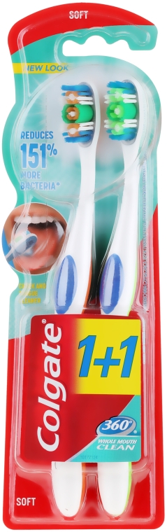 Зубна щітка "Суперчистота", м'яка, помаранчева і зелена - Colgate 360 Whole Mouth Clean Soft — фото N1