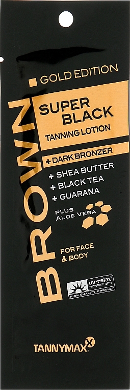 Лосьйон для засмаги в солярії з бронзантами, маслом ши, тирозином та алое вера - Tannymaxx Super Black Very Dark Bronzer Lotion (саше) — фото N1