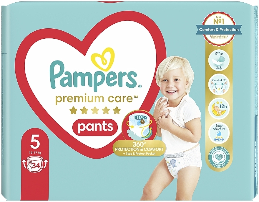 Подгузники-трусики Premium Care Pants Junior 5 (12-17 кг), 34 шт - Pampers — фото N2