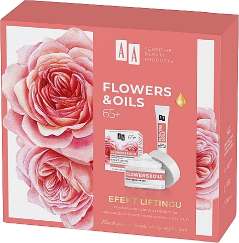 Набір - AA Age Technology Flowers & Oils Lifting Effect 65+ (f/cr/50ml + eye/lip/15ml) — фото N1
