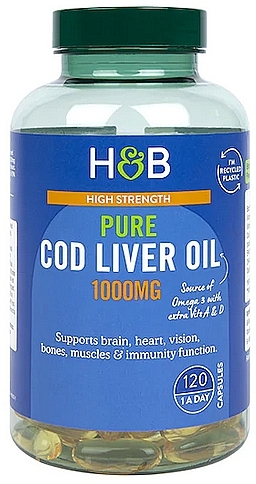Харчова добавка "Олія печінки тріски", 1000 mg - Holland & Barrett Pure Cod Liver Oil — фото N1