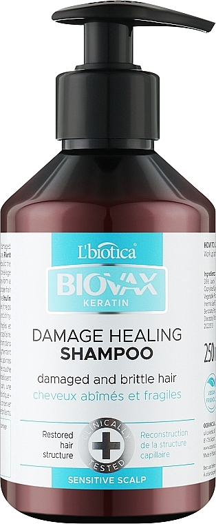 Відновлювальний шампунь для волосся - Biovax Keratin Damage Healing Shampoo — фото N1