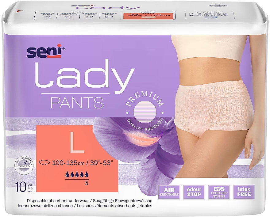 Впитывающие трусы женские L, 100-135 см, 10 шт - Seni Lady Pants — фото N1