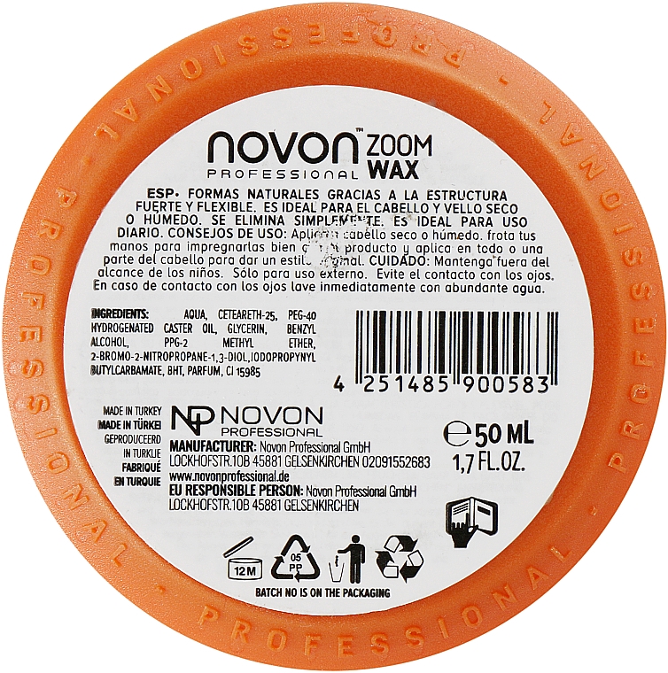 Віск для волосся середньої фіксації - Novon Professional Zoom Wax Medium Hold — фото N2