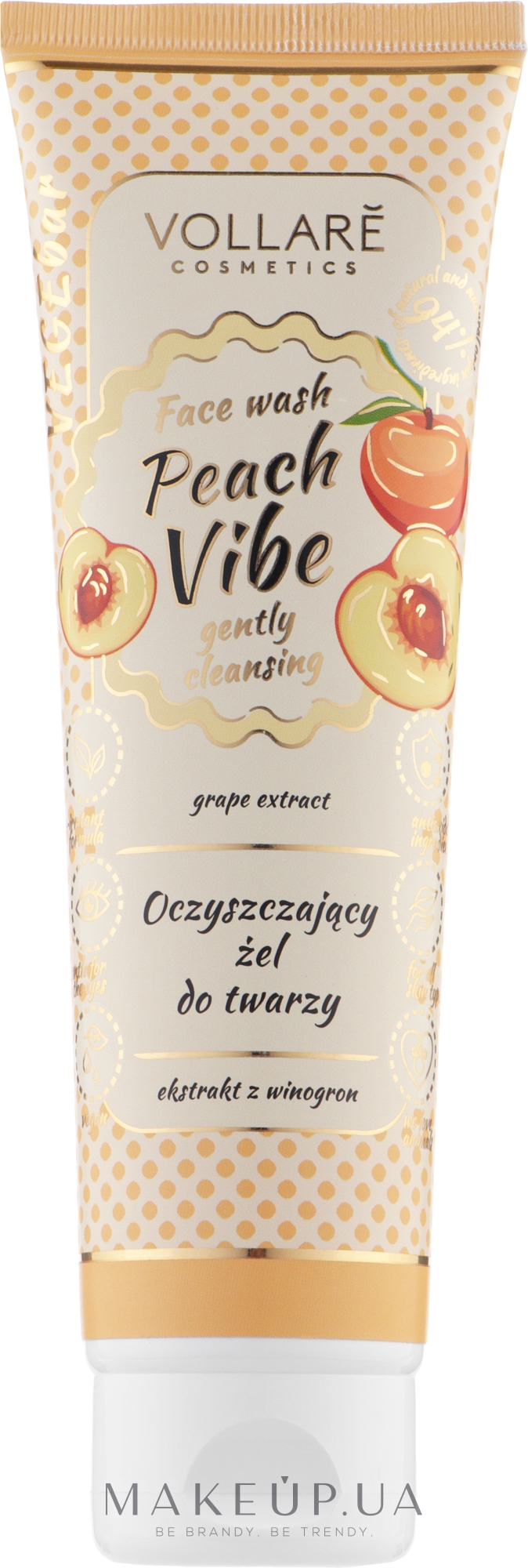 Гель для вмивання з екстрактом персика й винограду - Vollare Cosmetics VegeBar Peach Vibe Cleansing Face Gel — фото 150ml