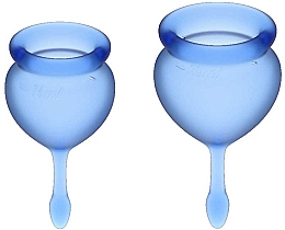 Парфумерія, косметика Набір менструальних чаш із хвостиком-крапелькою, синій - Satisfyer Feel Good Menstrual Cup Dark Blue