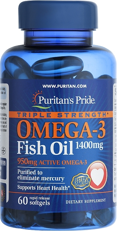 Омега-3, в гелевых капсулах - Puritan's Pride Triple Strength Omega-3 Fish Oil 1400mg — фото N1