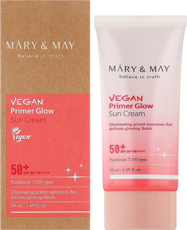 Сонцезахисний крем для обличчя - Mary&May Vegan Primer Glow Sun Cream SPF50+ PA++++ — фото N2