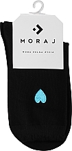 Довгі жіночі шкарпетки, чорні з вишивкою, блакитне серце - Moraj — фото N1