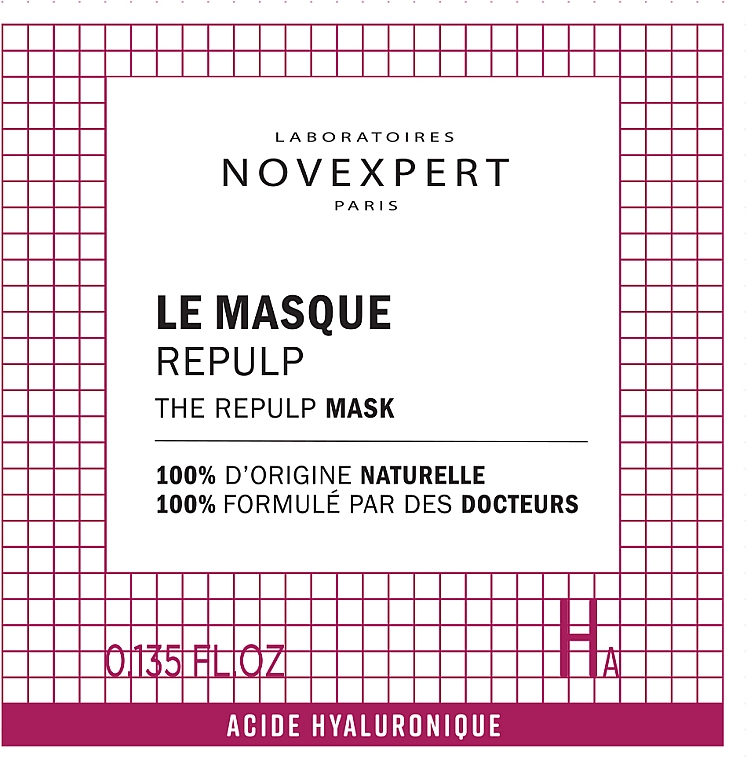 Маска для обличчя з гіалуроновою кислотою - Novexpert Hyaluronic Acid The Repulp Mask (пробник)