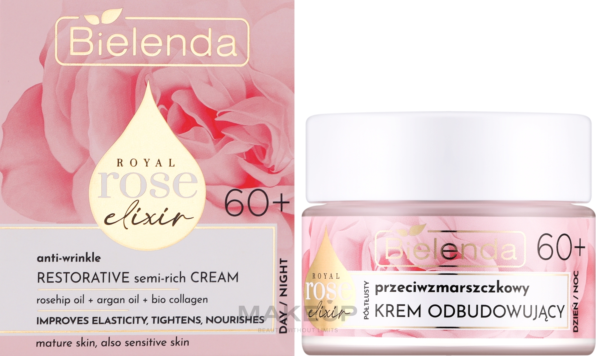 Відновлювальний крем для обличчя проти зморщок 60+ - Bielenda Royal Rose Elixir Face Cream — фото 50ml