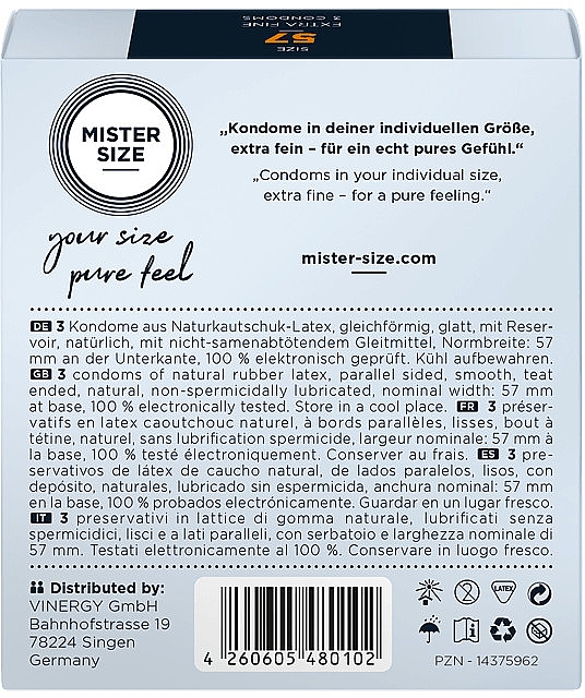 Презервативи латексні, розмір 57, 3 шт. - Mister Size Extra Fine Condoms — фото N2