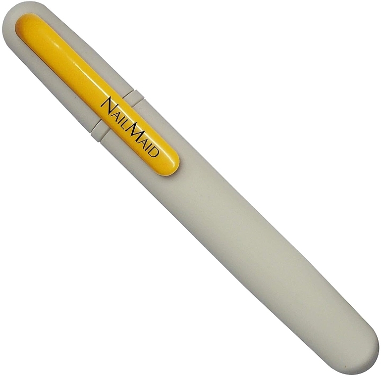 Керамическая пилочка для ногтей в сером кейсе, желтая клипса - Erlinda Solingen NailMaid Ceramic Nail File In Light Grey Case With Clip  — фото N2