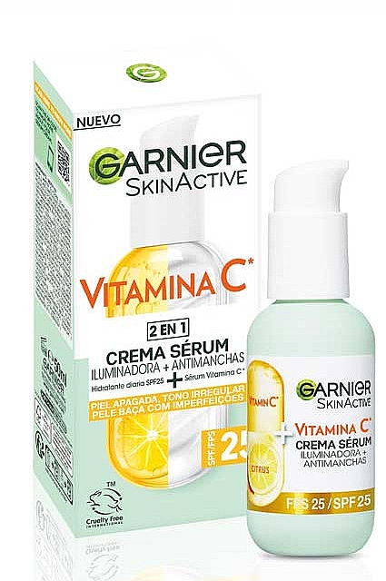 Освітлювальна сироватка-крем з вітаміном С - Garnier Skin Active Vitamin C 2-in-1 Serum Cream SPF25 — фото N1