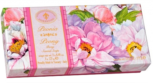 Набір натурального мила "Півонія" - Saponificio Artigianale Fiorentino Peony (soap/3x125g) — фото N1