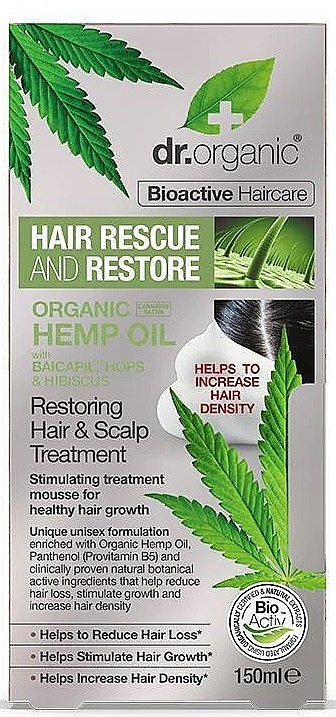 Средство для волос и кожи головы с конопляным маслом - Dr. Organic Bioactive Haircare Hemp Oil Restoring Hair & Scalp Treatment Mousse — фото N2