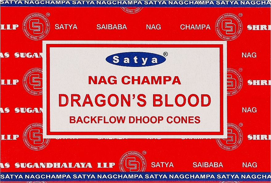 Стелющиеся дымные благовония конусы "Кровь Дракона" - Satya Dragon's Blood Backflow Dhoop Cones — фото N1